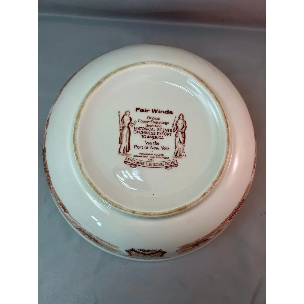 Alfred Meakin Fair Winds Bowl 10in Brown Excellent Historical Maritime